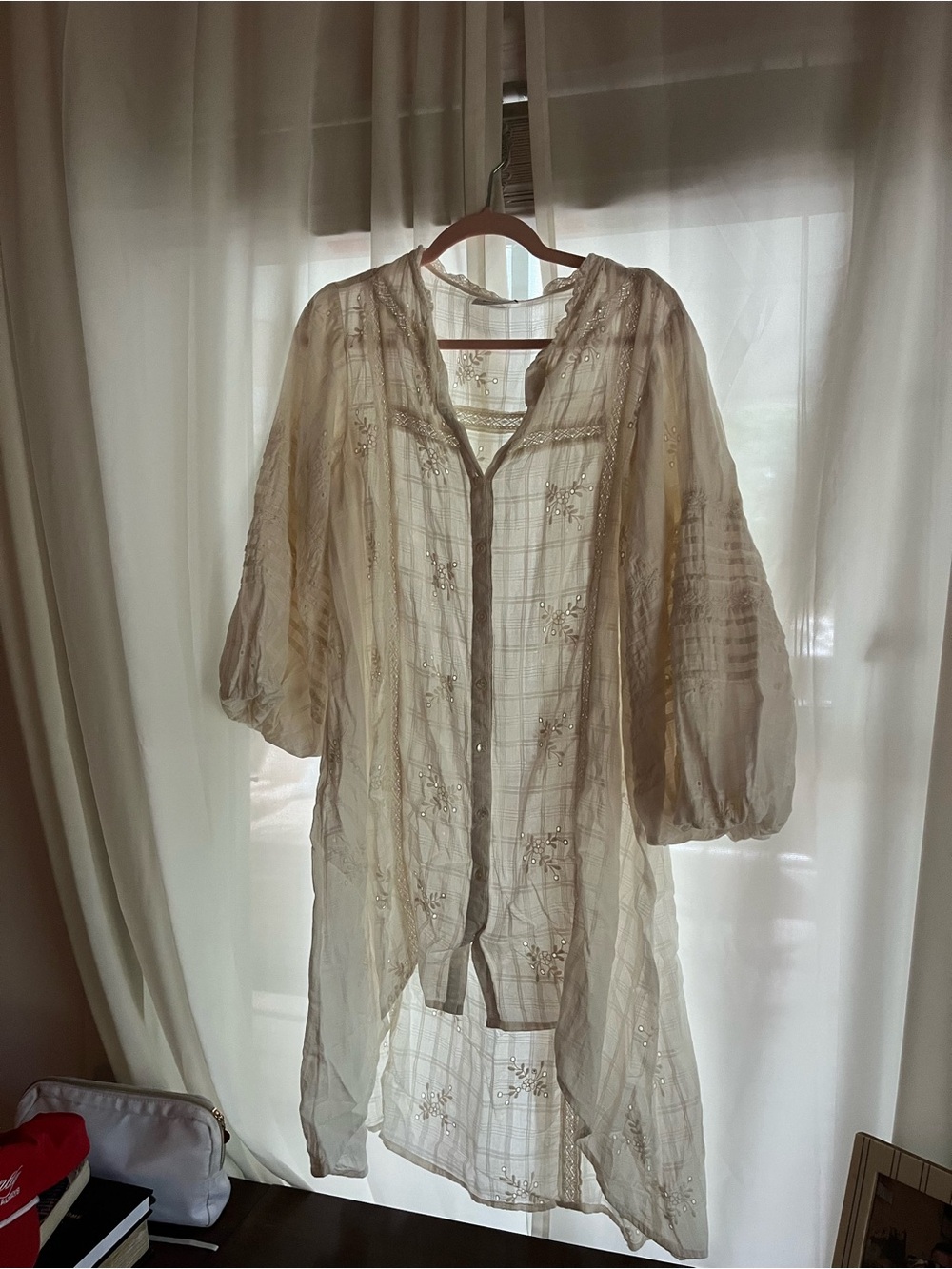 Sheer Embroidered Ivory Boho Duster